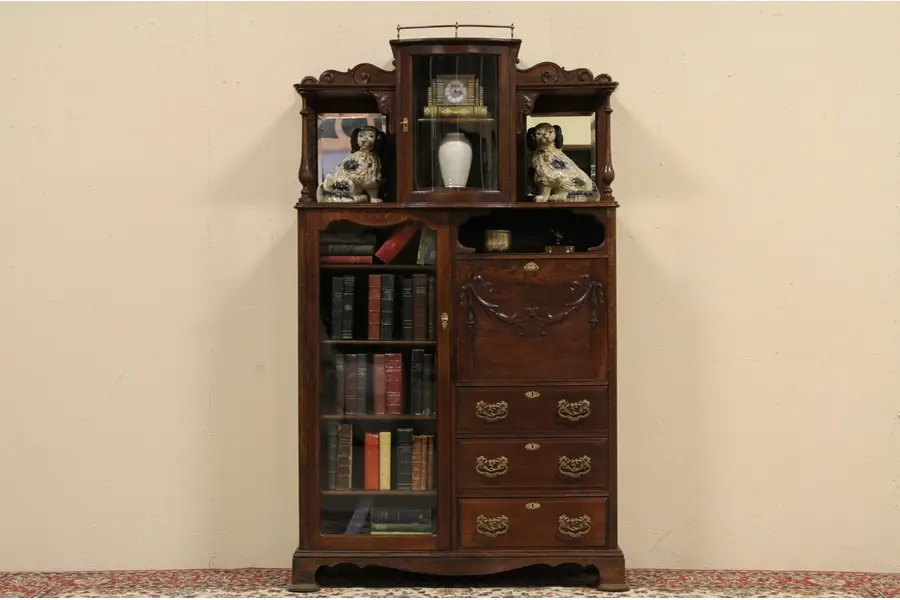 Photo of Oak Side by Side Secretary Desk & Bookcase