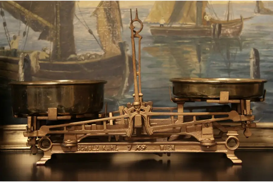 Photo of Vienna 1900 Balance Scale, Brass Pans