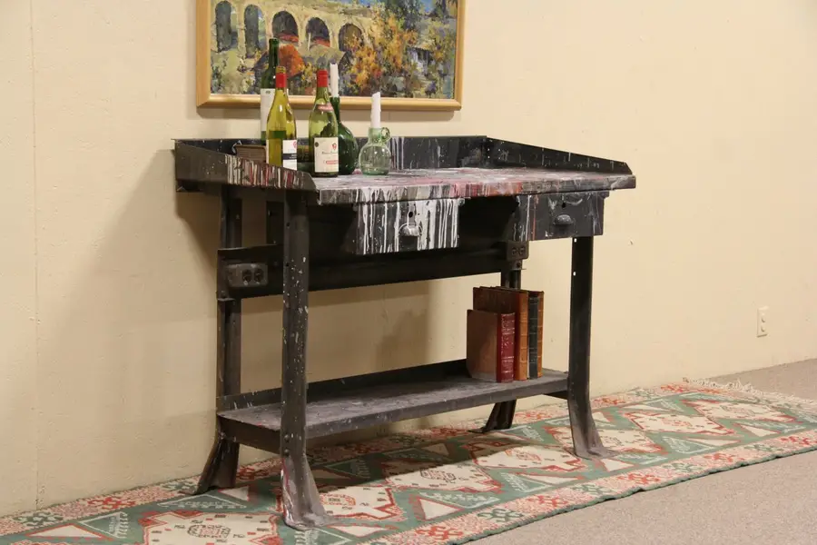Photo of Industrial Salvage 1940's Steel Factory Workbench Counter