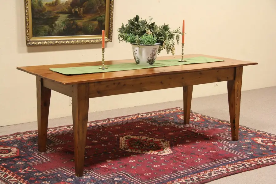 Photo of Country Pine 1880 Antique Farmhouse Harvest Dining Table