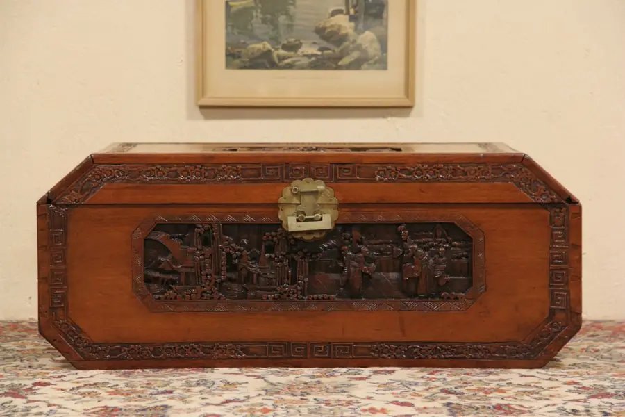 Photo of Carved Chinese Teak Trunk or Coffee Table