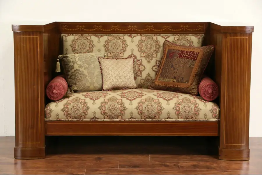 Photo of Biedermeier Empire Antique 1900 Marquetry Hall Settee or Sofa