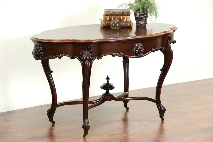 Photo of French Oval Victorian 1880 Antique Mahogany Parlor or Center Table
