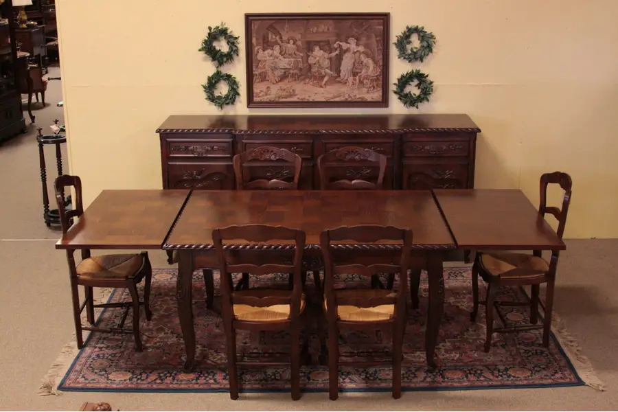 Photo of Country French Carved Oak Dining Set, 6 Chairs