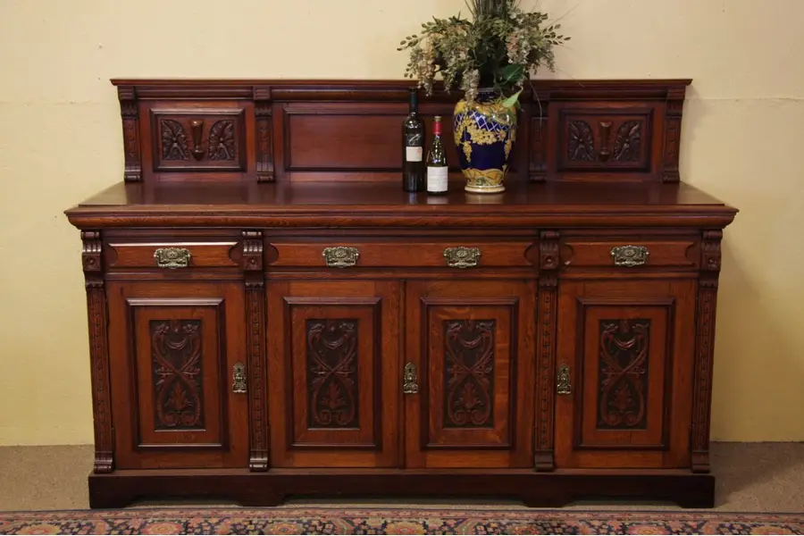 Photo of Antique Scottish Oak Sideboard or Buffet w/Griffins