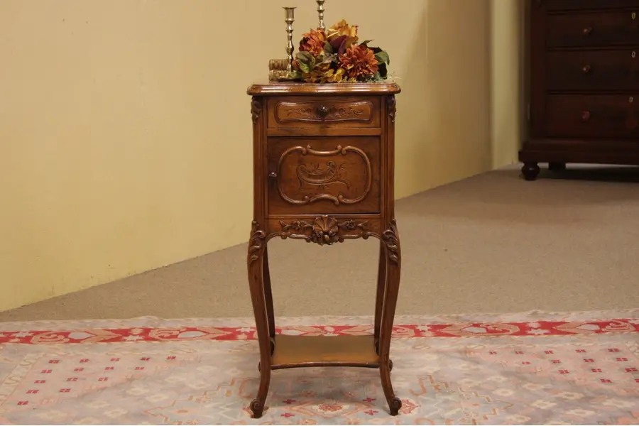 Photo of Carved French Nightstand, Red Marble Top circa 1900