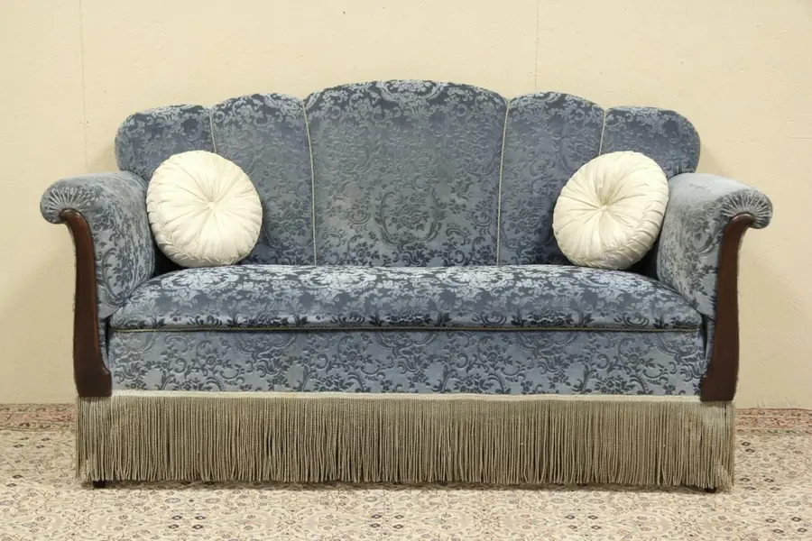 Photo of Channel Back Antique 1920 Original Mohair Sofa