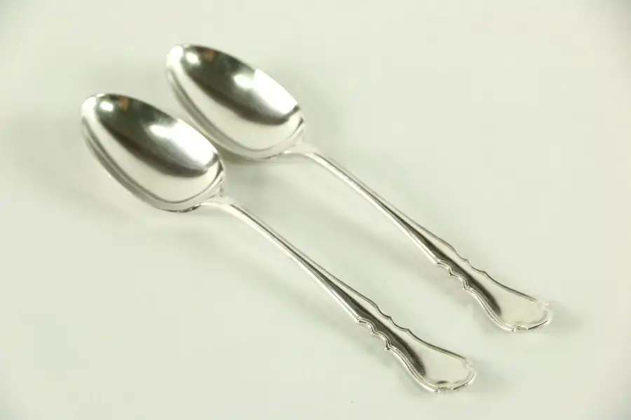 Photo of Silverplate Pair of 1900 Antique Serving Spoons, Signed HB & HA Alpha