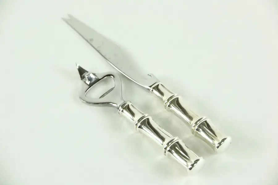 Photo of Tiffany Co Signed Sterling Silver Bamboo Pattern Handles Vintage 2 Pc. Bar Set