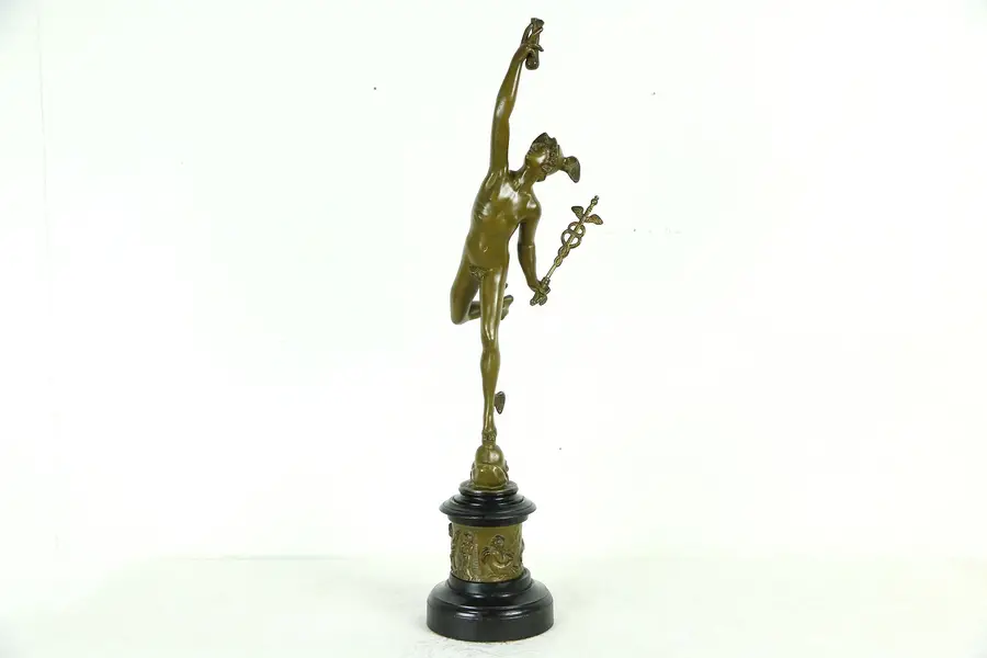 Photo of Mercury Sculpture after Giambologna, Antique 1900 Spelter Statue