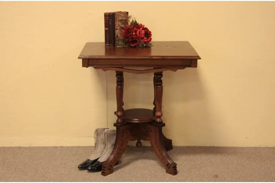 Photo of Victorian Eastlake Oak Parlor Lamp Table
