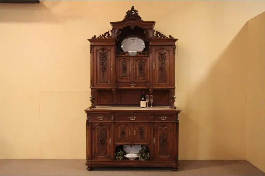 Photo of Carved Marble Top Antique Server Sideboard