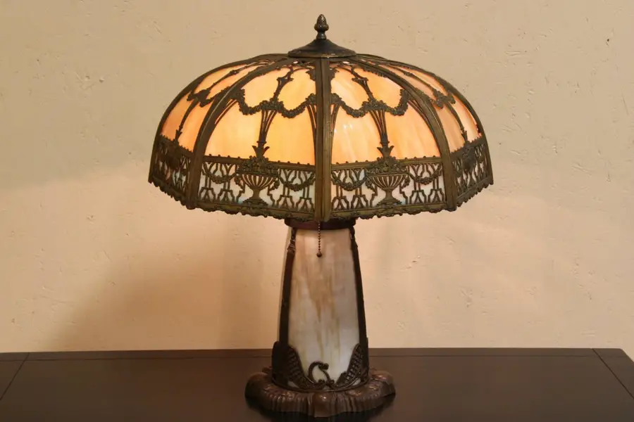 Photo of Stained Glass 1920 Antique Panel Lamp