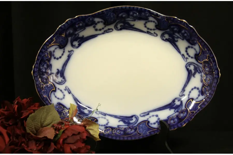 Photo of Flow Blue 14 1/2" Platter, Delamere Pattern by Alcock