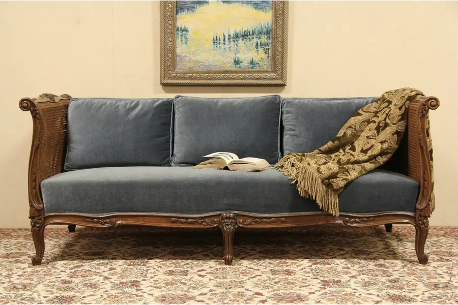 Photo of Country French Carved Mohair 1900 Antique Sofa