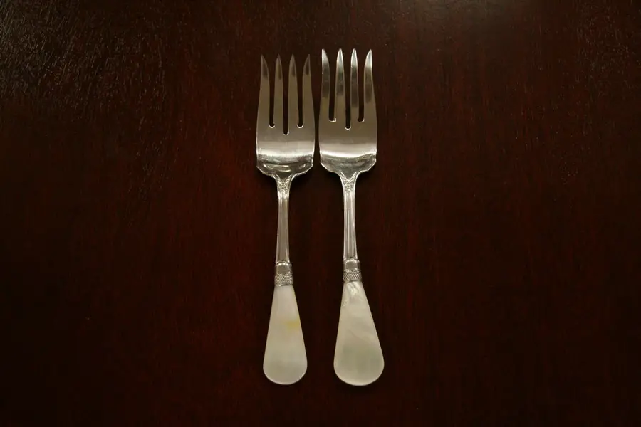 Photo of Mother of Pearl Pair of Serving Forks circa 1890