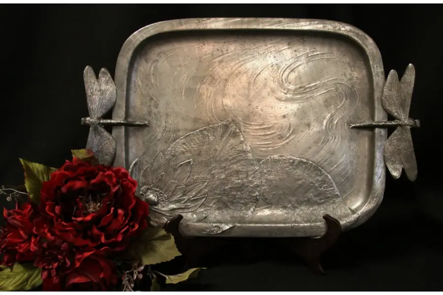 Photo of Art Nouveau Kayserzinn Dragonfly Pewter Tray