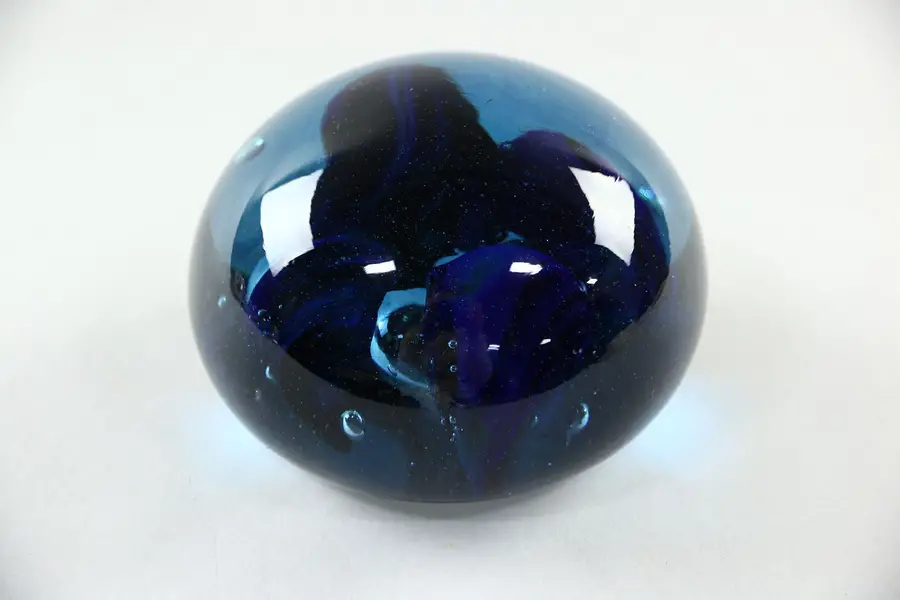 Photo of Ipsen (?) Signed Blue Glass Paperweight