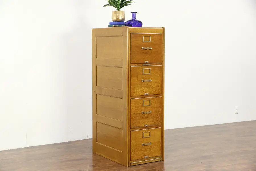 Photo of Oak Quarter Sawn 4 Drawer 1915 Antique File Cabinet, Signed Library Bureau