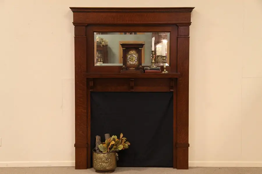 Photo of Arts & Crafts Fireplace Mantel, Oak, Beveled Mirror
