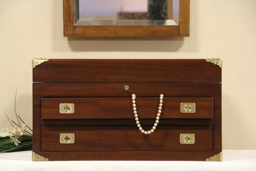 Photo of Jewelry, Silver or Collector 1905 Mahogany & Brass Chest