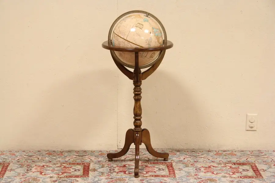 Photo of Cram of Indianapolis World Globe, Vintage Oak Pedestal