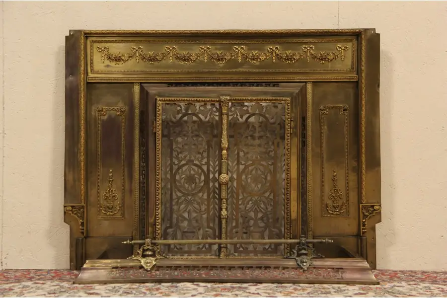 Photo of Bronze Fireplace Insert, Screen & Fender - Antique