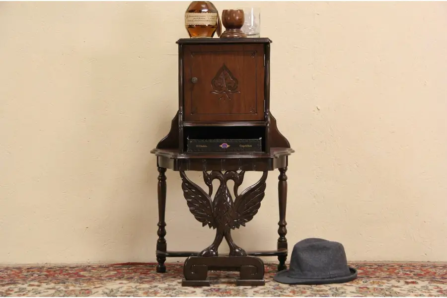 Photo of Humidor Cabinet with Carved Bird, Copper Lined, 1925 Era
