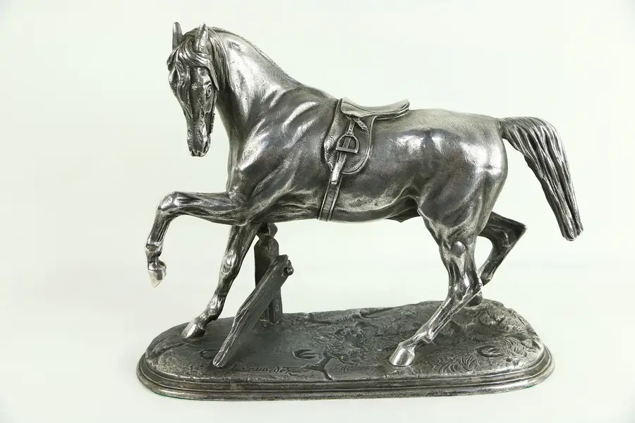 Photo of Pewter Horse Sculpture, 1900's Antique Statue, Signed