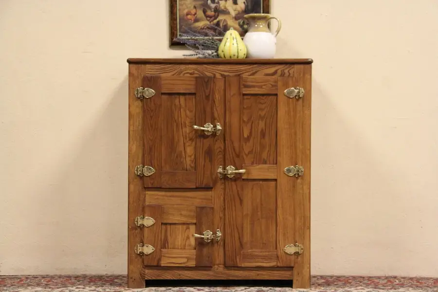 Photo of Oak 1890 Antique Ice Box, Original Hardware