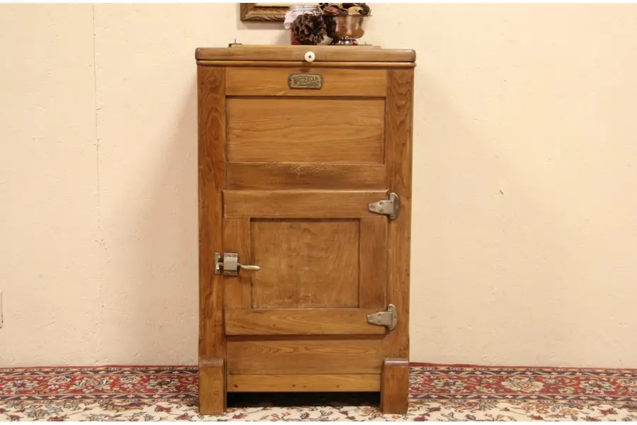 Photo of White Clad St. Louis 1915 Antique Ash Icebox Cabinet