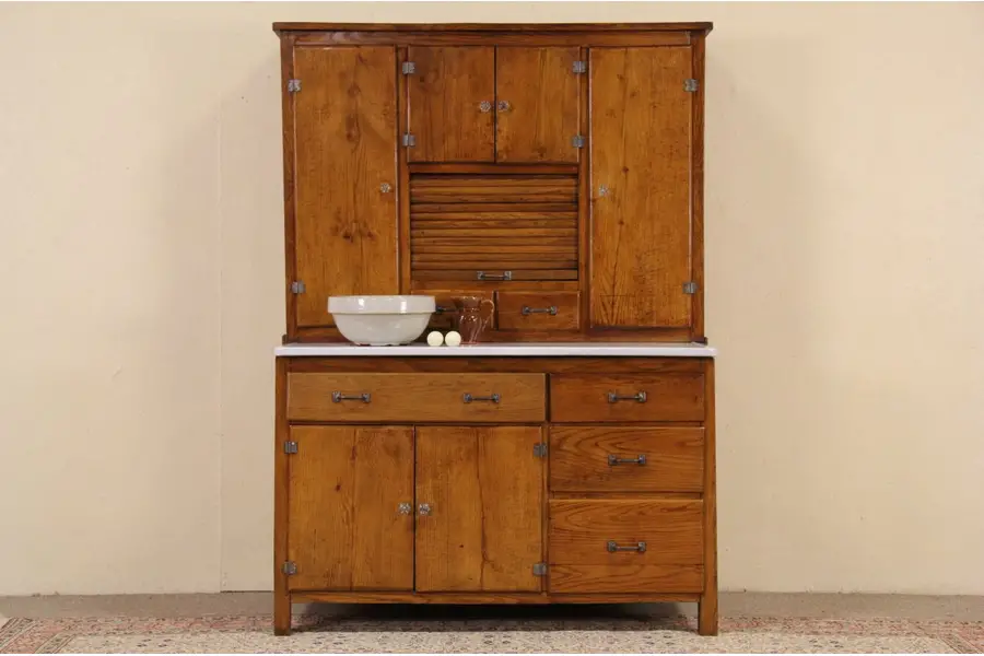 Photo of Hoosier Style Cupboard 1900 Oak Kitchen Cabinet, Porcelain Top