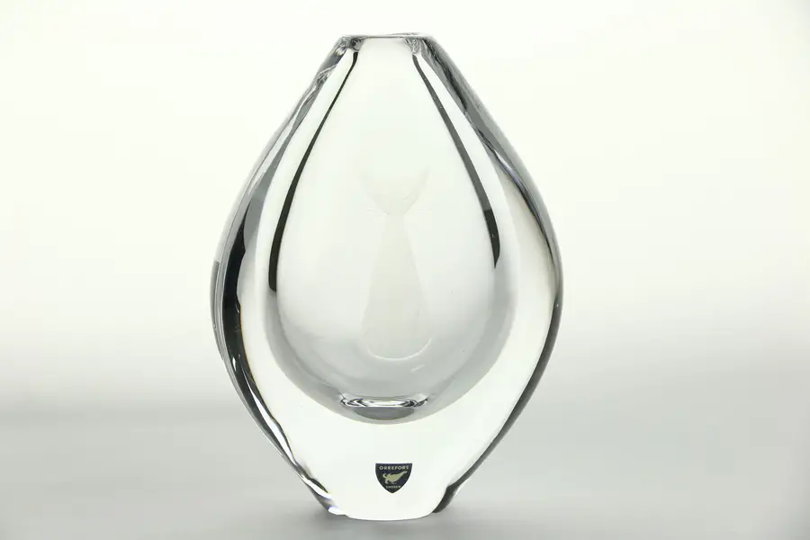 Photo of Orrefors Signed Swedish Crystal Cat Vase