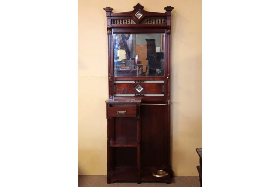 Photo of Victorian Cherry Hall Stand Mirror Marble & Umbrella