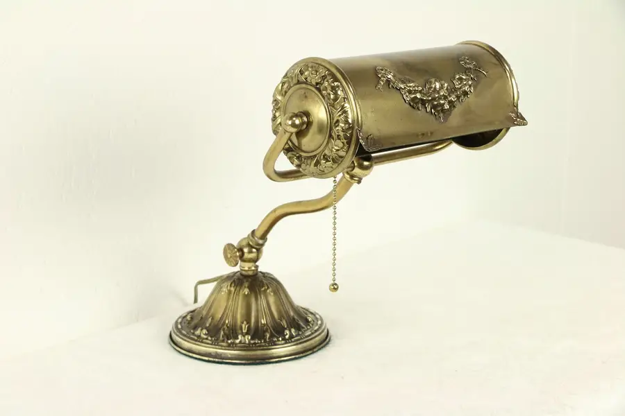 Photo of Victorian Antique Brass Adjustable Desk, Piano or Roll Top Desk Lamp