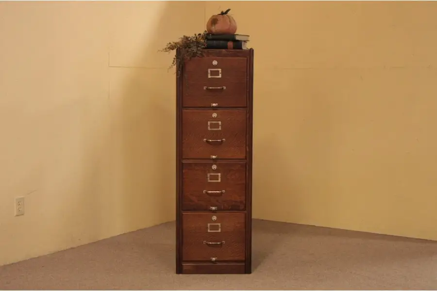 Photo of Four Drawer Quartersawn Oak File Cabinet Circa 1900