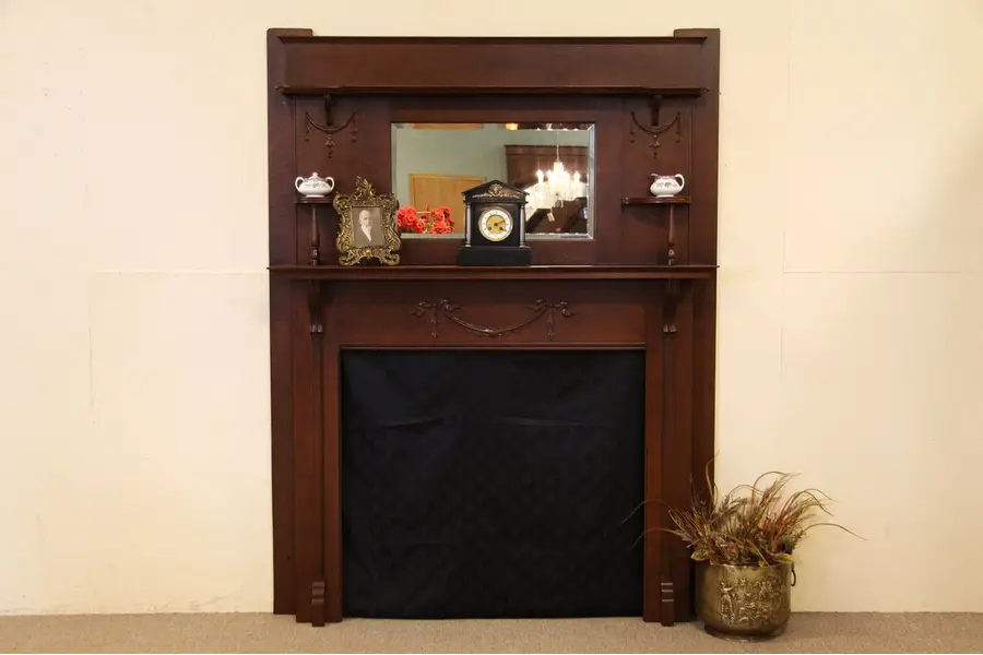 Photo of Victorian Oak Fireplace Mantel Surround, Mirror