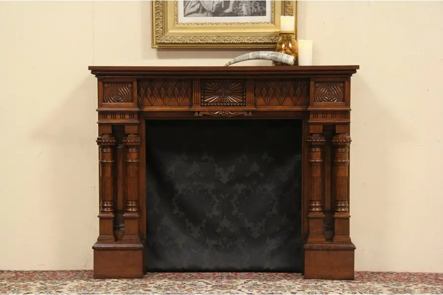 Photo of Oak Architectural Salvage Fireplace Surround & Mantel