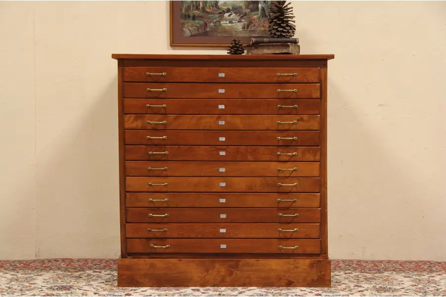 Photo of Map Chest Drawing File Cabinet, 12 Drawer 1900 Antique