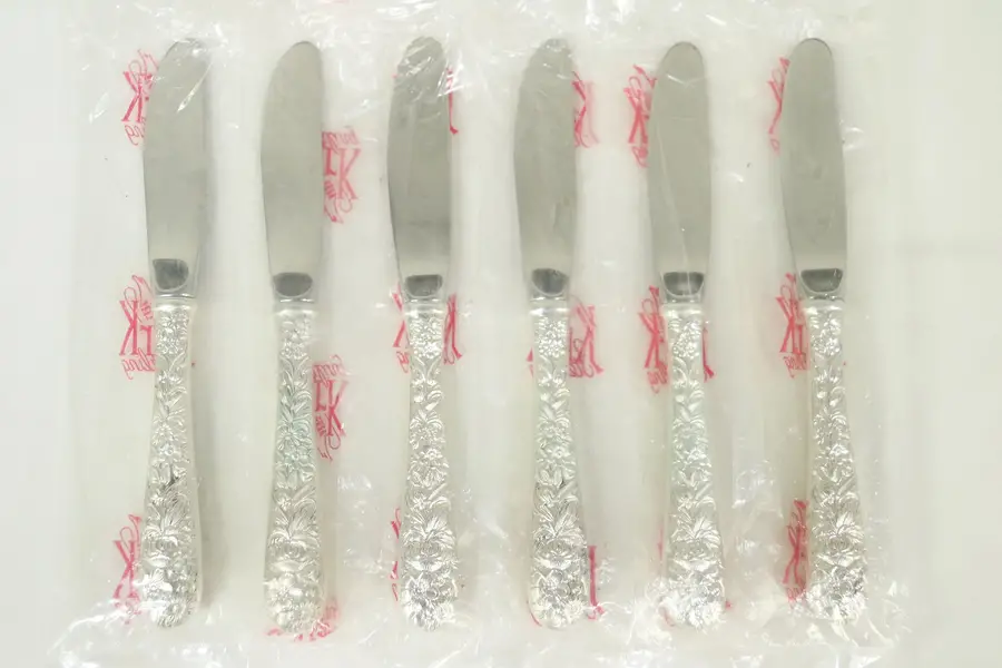 Photo of Repousse Kirk Stieff Sterling Silver Set of 6 Butter Knives, New in Bag
