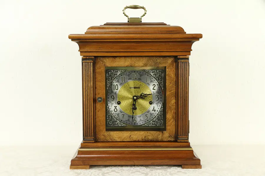 Photo of Howard Miller Vintage Cherry & Burl Mantel Clock, 2 Jewels