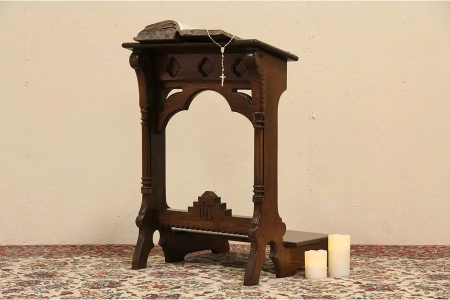 Photo of Oak Antique 1900 Prayer Kneeler Prie Dieu