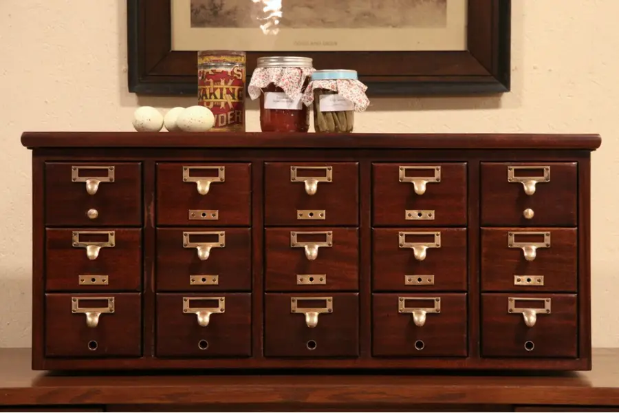Photo of Counter-top 15 Drawer 1920's Library Card File Cabinet