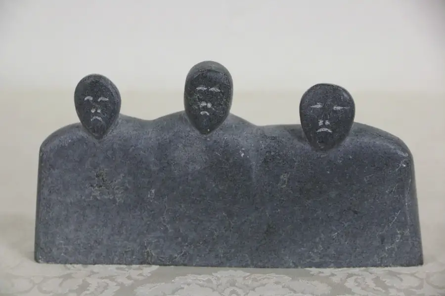 Photo of Inuit Hand Carved Soapstone Abstract Sculpture with Three Heads