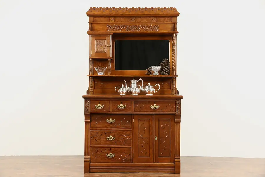 Photo of Victorian Eastlake Oak 1875 Antique Sideboard, Server or Buffet, Gallery