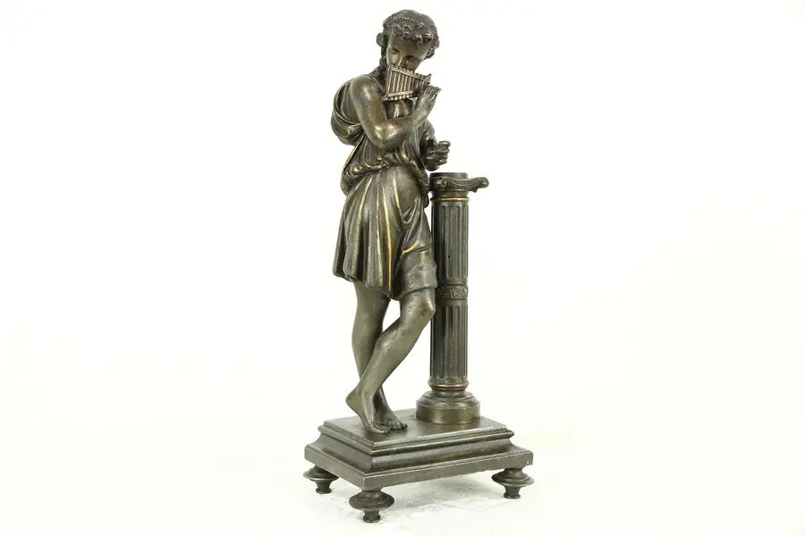 Photo of Panflute Player, Antique 1890 Classical Statue