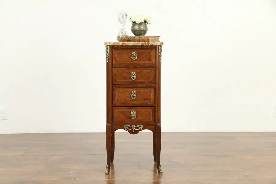 Photo of French Antique Rosewood Lingerie Chest or End Table, Marble Top