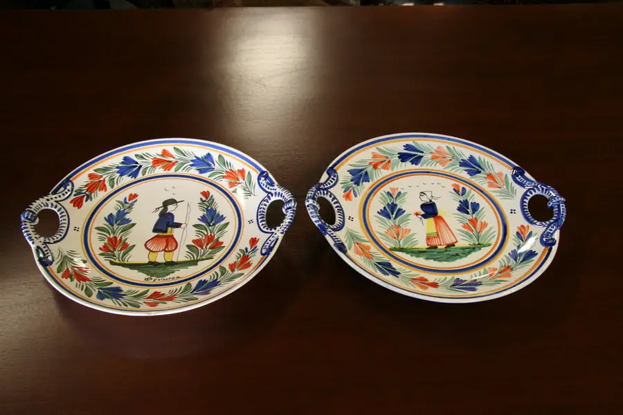 Photo of Pair of HB Quimper Cake Plates from France