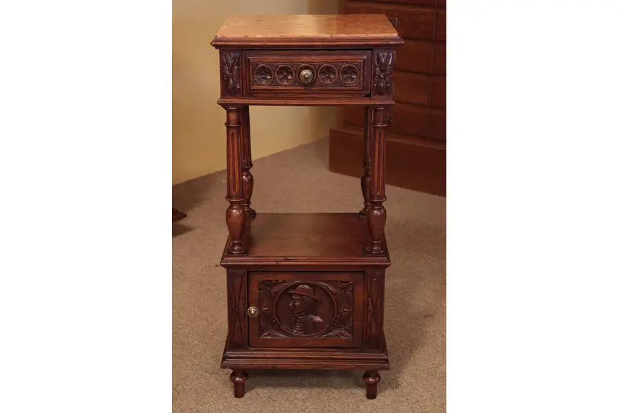 Photo of Brittany French Nightstand Table Carved Folk Figures