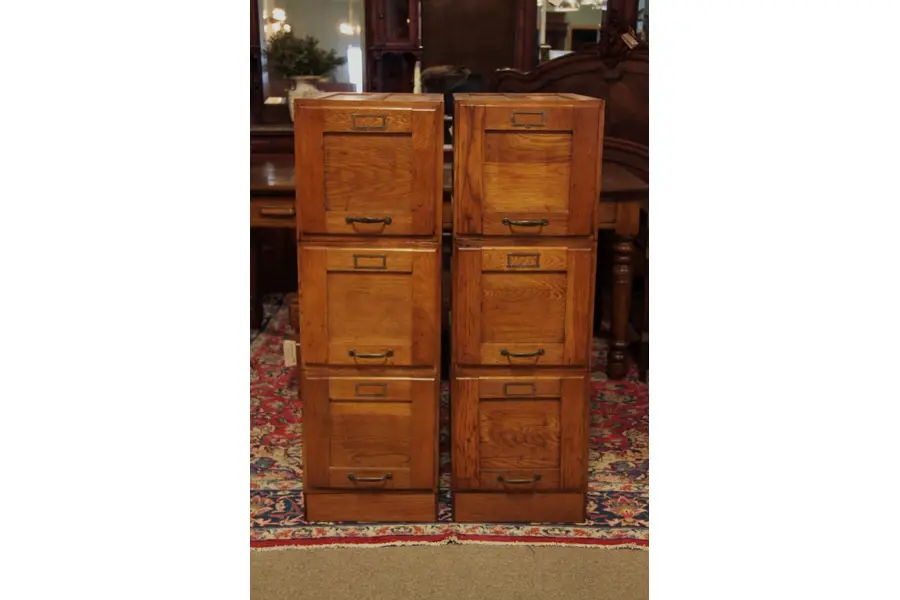 Photo of Pair 3-Stack Arts & Crafts Mission Oak File Cabinets